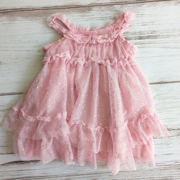 1989 Place Pink Tulle Ruffle Silver Sparkles Dress sz 12-18 M - Picture 4 of 4